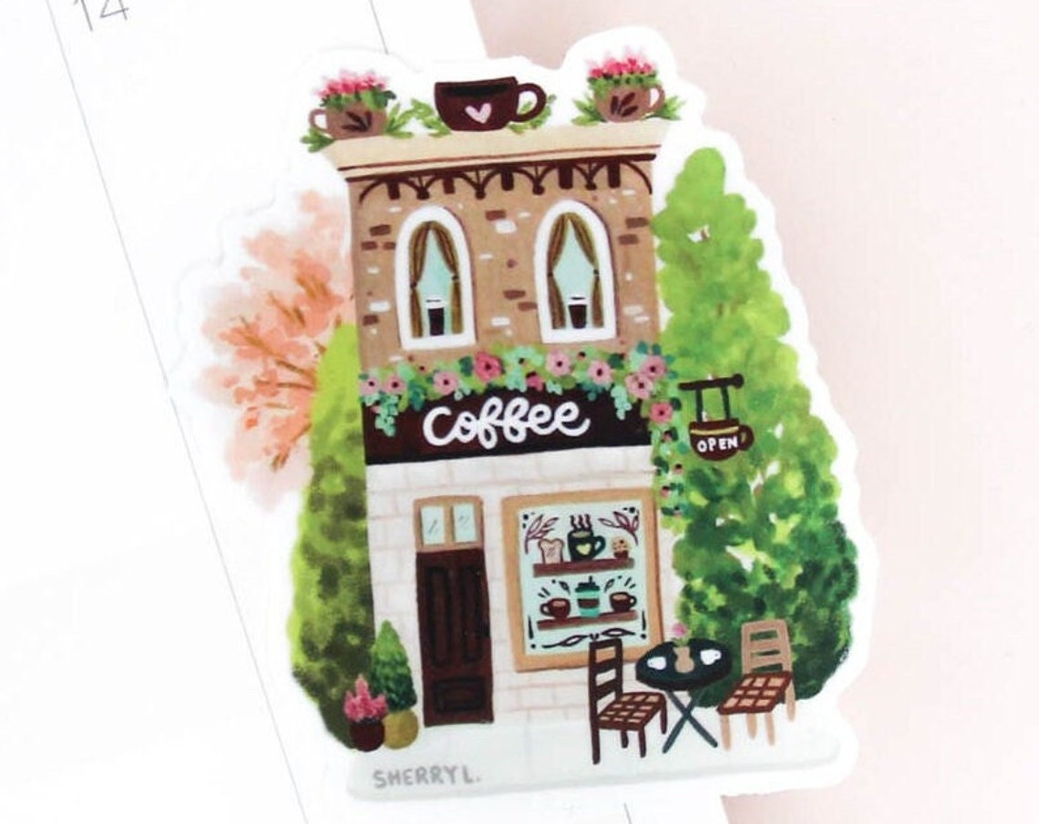 Coffee Shop Vinyl Sticker Waterproof Die Cut Durable Sticker Water Bottle Laptop Notebook Planner Cell Phone Cute Painted Art
