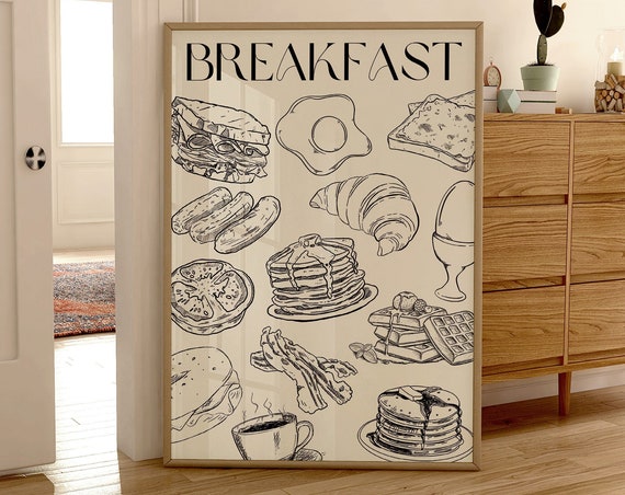 Breakfast Poster Croissant Print Pancakes Print Coffee Print Food Art Print Trendy Art Kitchen Decor Trendy Poster