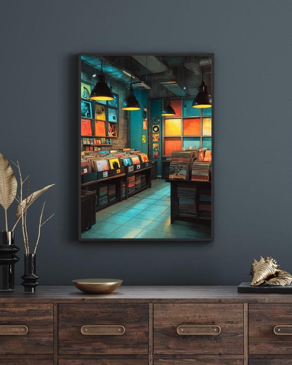 Retro Vinyl Record Store Poster Vintage Music Art Print