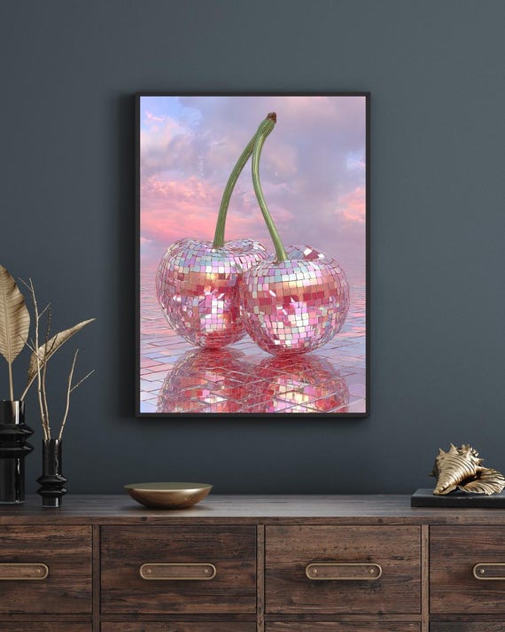 Pink Disco Cherry Poster Retro Y2k Glam Wall Art