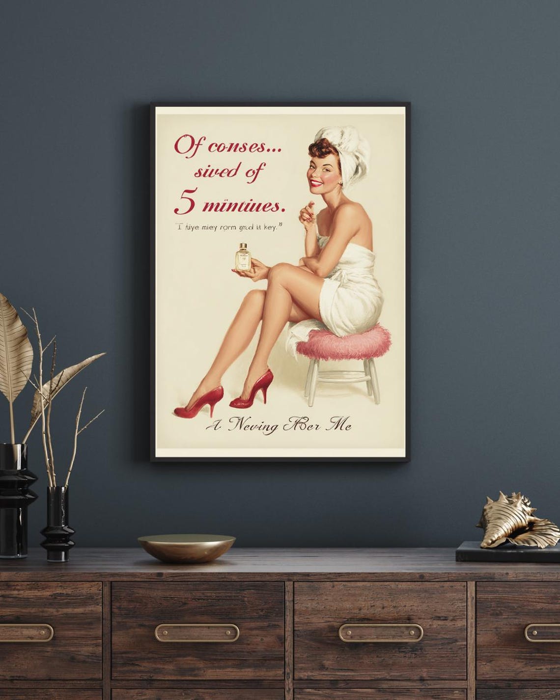 Funny Pink Bathroom Art Print Retro 70s Girly Decor