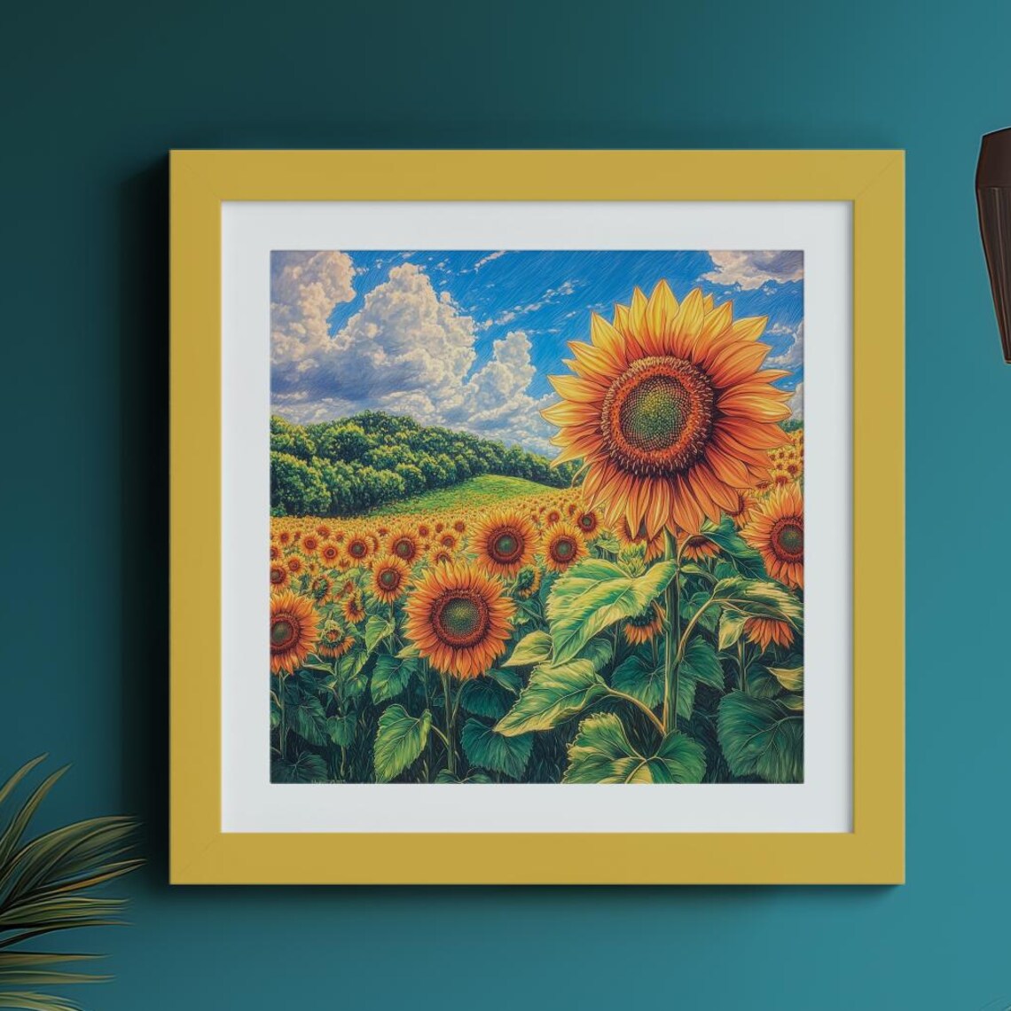 Sunflower Field Blue Sky Golden Blooms Summer Garden Wall Art