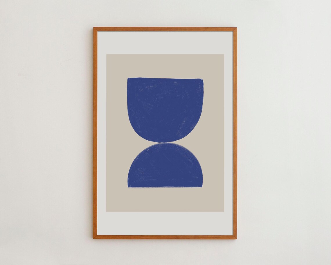 Minimalist Blue Abstract Poster Midcentury Modern Geometric Shapes Decor