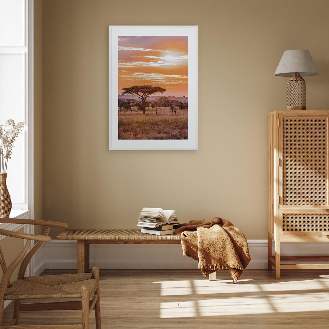Savannah African Sunset Acacia Tree Golden Grassland View Poster - Image 3