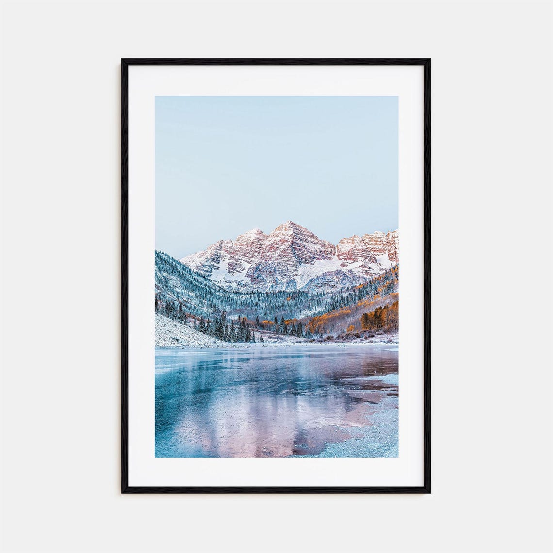 Aspen Colorado Maroon Bells Snow Peaks Over Frozen Lake Photo Poster