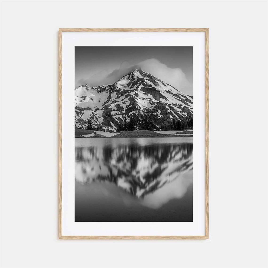 Oregon Snowcapped Peak Lake Mirror Reflection Art Alpine View Poster