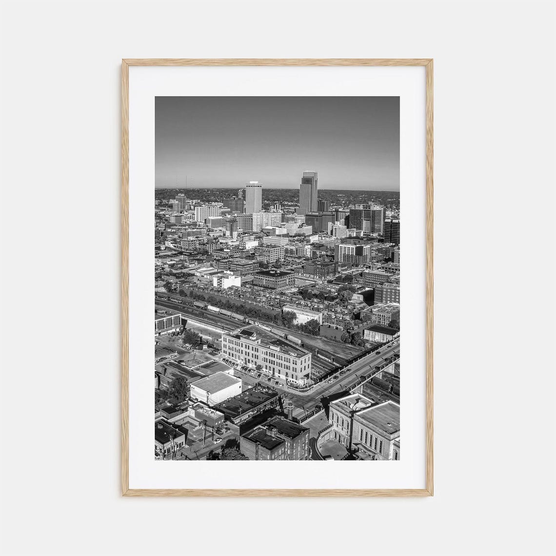 Omaha Downtown Skyline Aerial View Black And White City View Poster