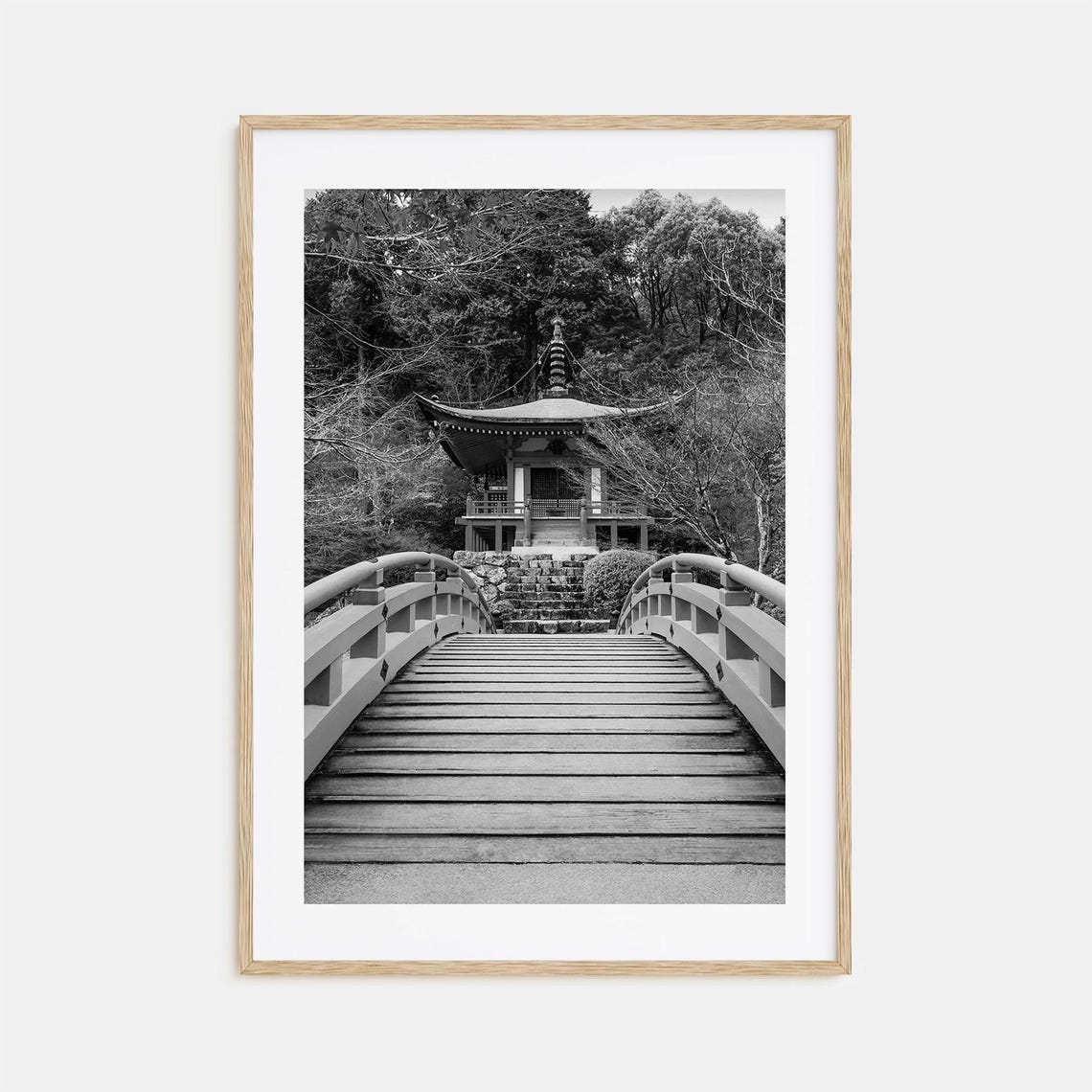 Tokyo Japanese Temple Pagoda Bridge Zen Garden Black White Poster