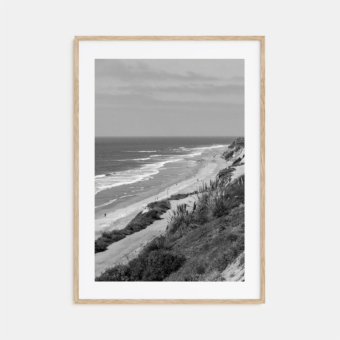Torrey Pines San Diego Beach Cliffs Black and White Ocean Poster