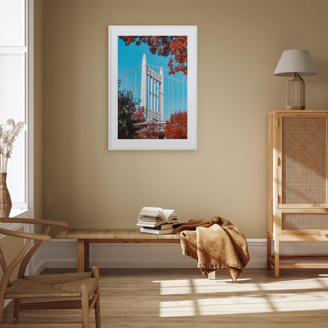 Astoria New York Hell Gate Bridge Framed By Autumn Leaves Photo Poster - Image 3