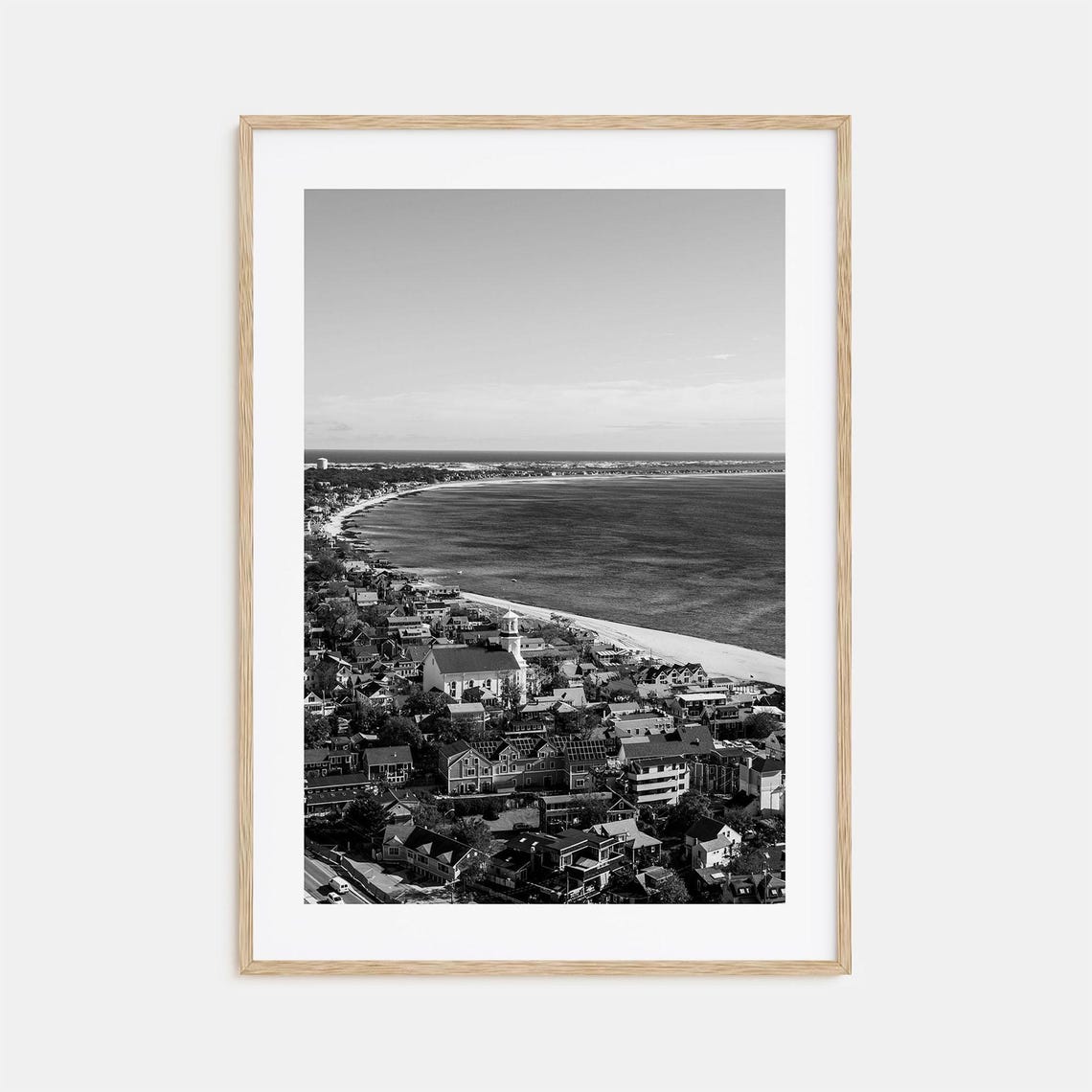 Provincetown Cape Cod Aerial Beach and Church Black and White Poster