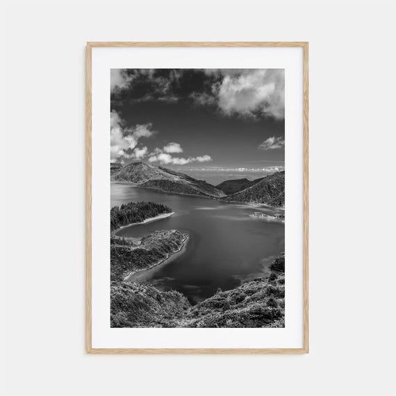 Azores Black and White Travel Poster, Wall Art Print