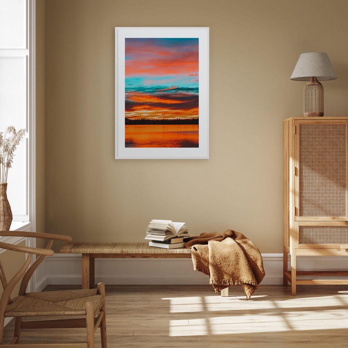 Big Bear Lake Sunset Poster Fiery Orange Sky Lake Reflection - Image 3