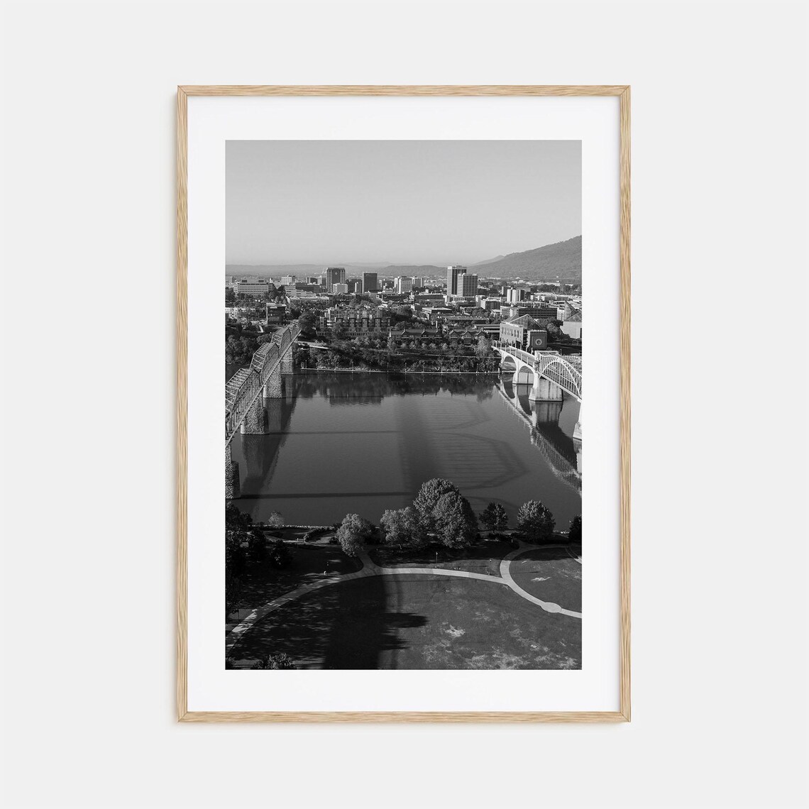 Chattanooga Tennessee River Bridges Black And White Cityscape Poster