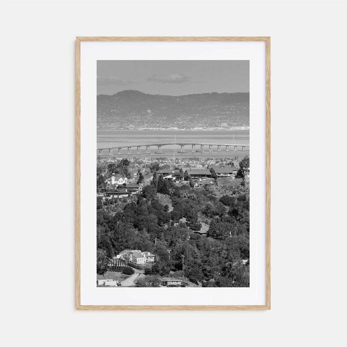 San Mateo California Bay Bridge Skyline Black And White Poster