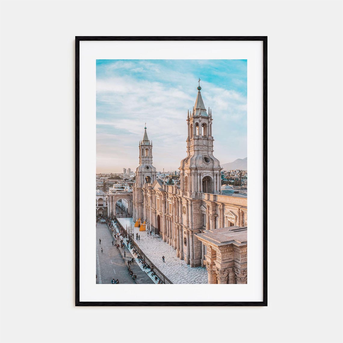 Arequipa Peru White Stone Cathedral Towers Glowing Sunset Photo Poster