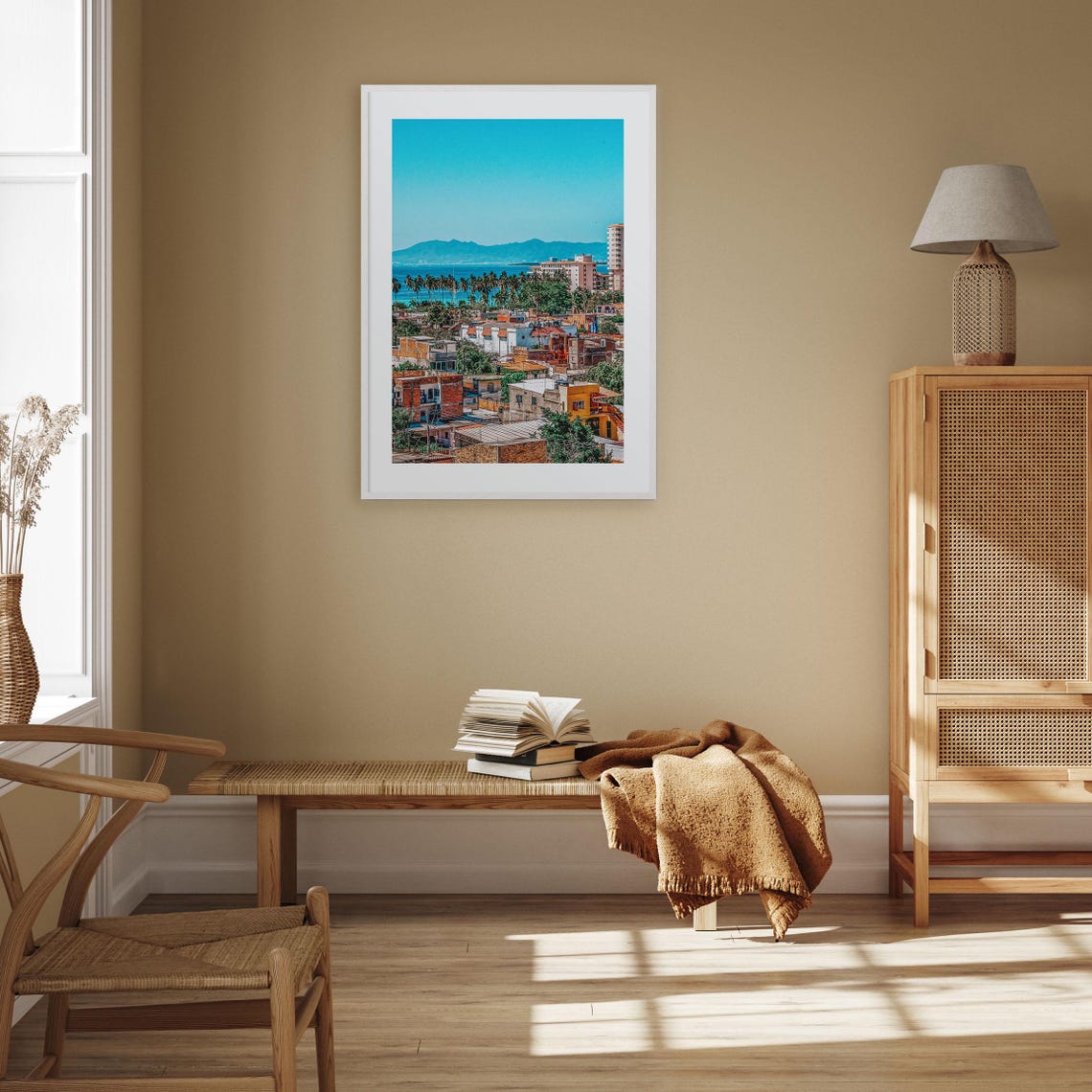 Coastal City Red Tile Roofs Palm Trees Ocean View Sunny Travel Poster - Image 3