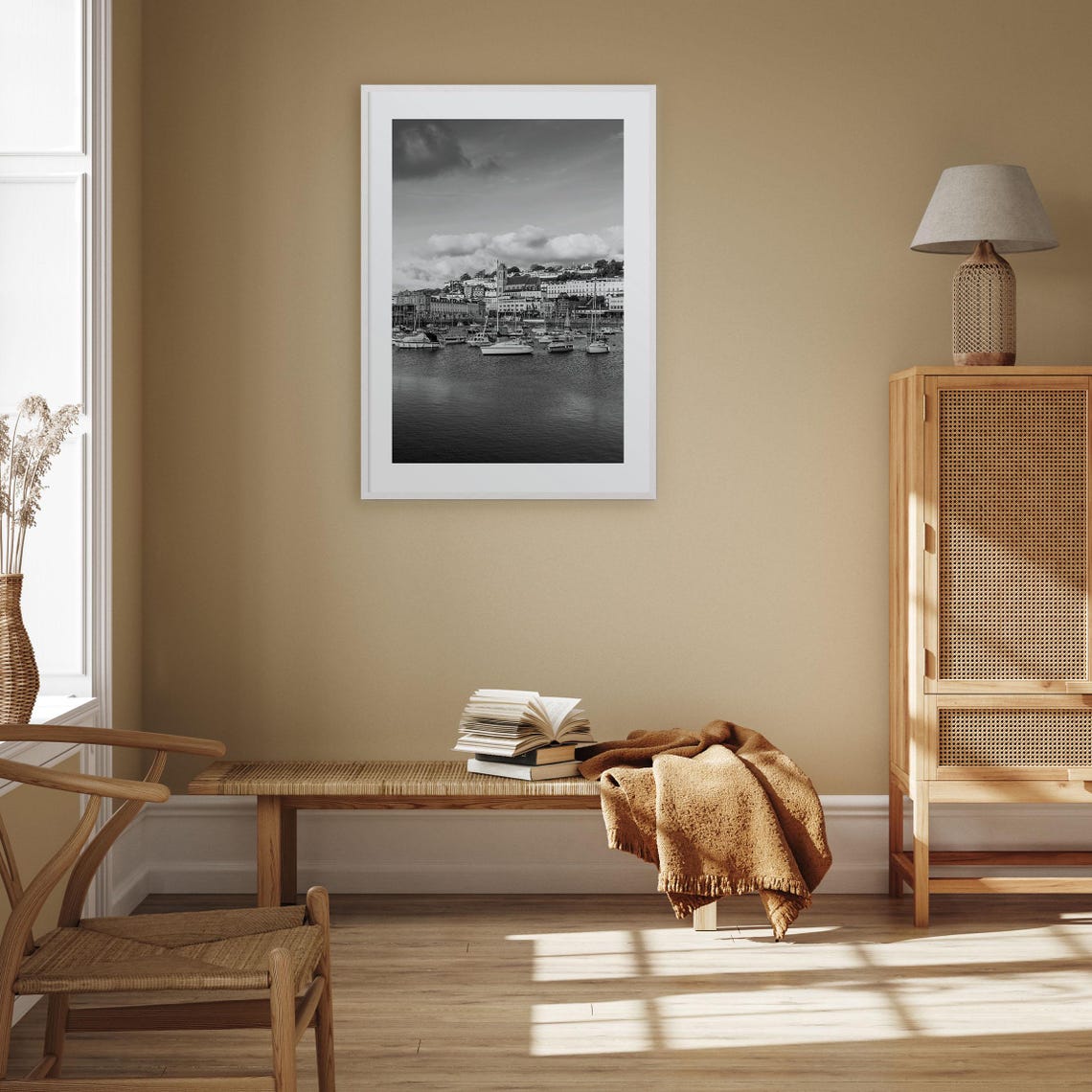Devon England Black And White Harbor With Sailboats Scene Poster - Image 3