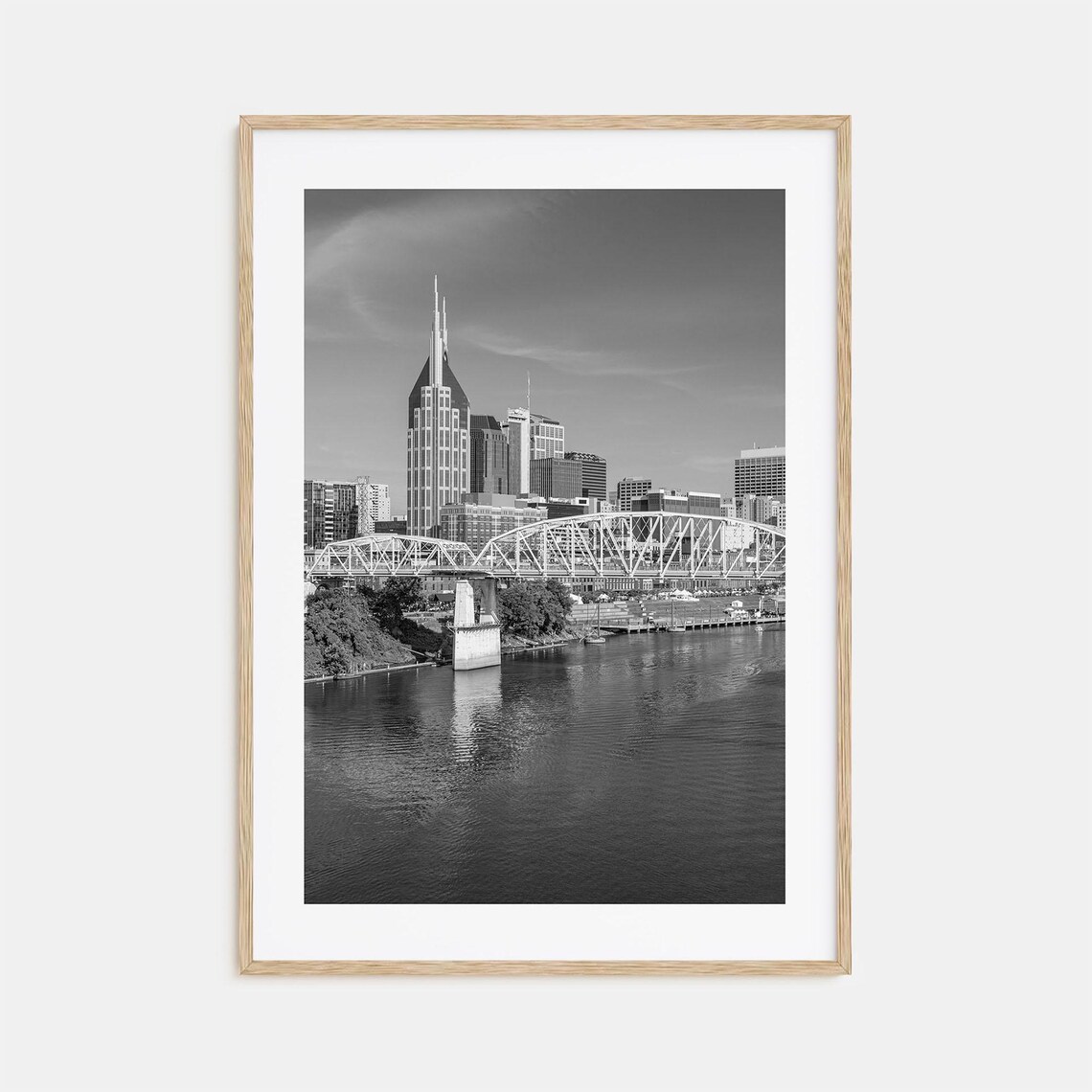 Nashville Skyline River Bridge Black and White Music City Poster
