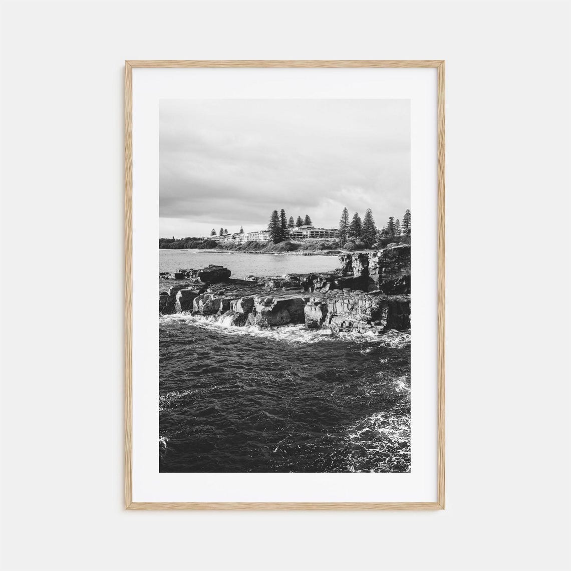 Yamba Australia Rocky Headland Black and White Coastal Poster