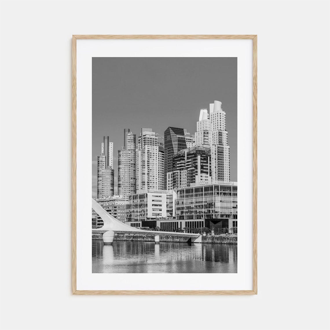 Buenos Aires Puerto Madero Skyline White Bridge Black White Poster
