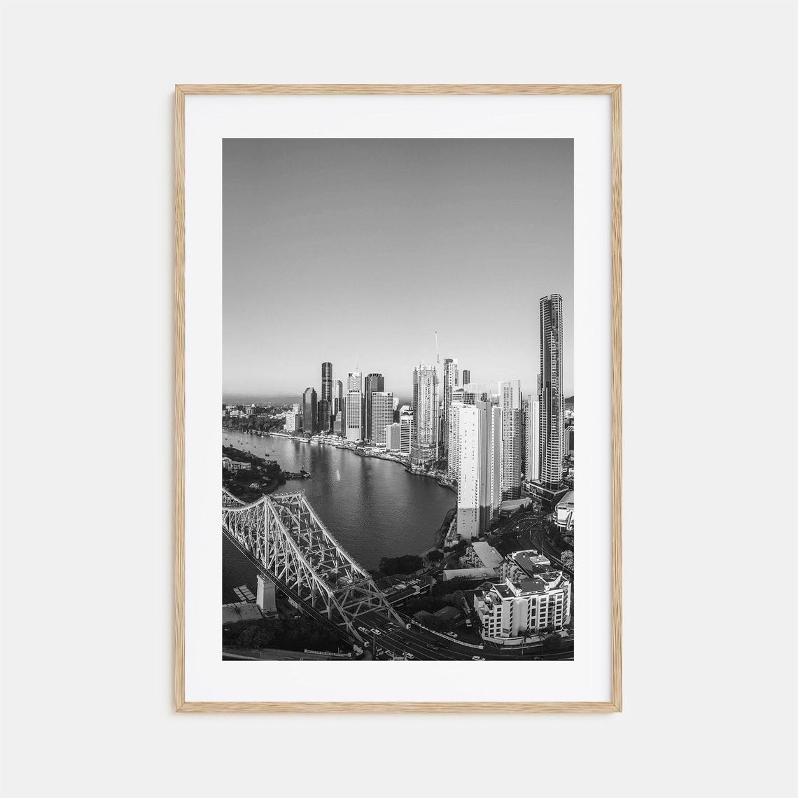 Brisbane Australia Story Bridge Skyline Black and White Poster