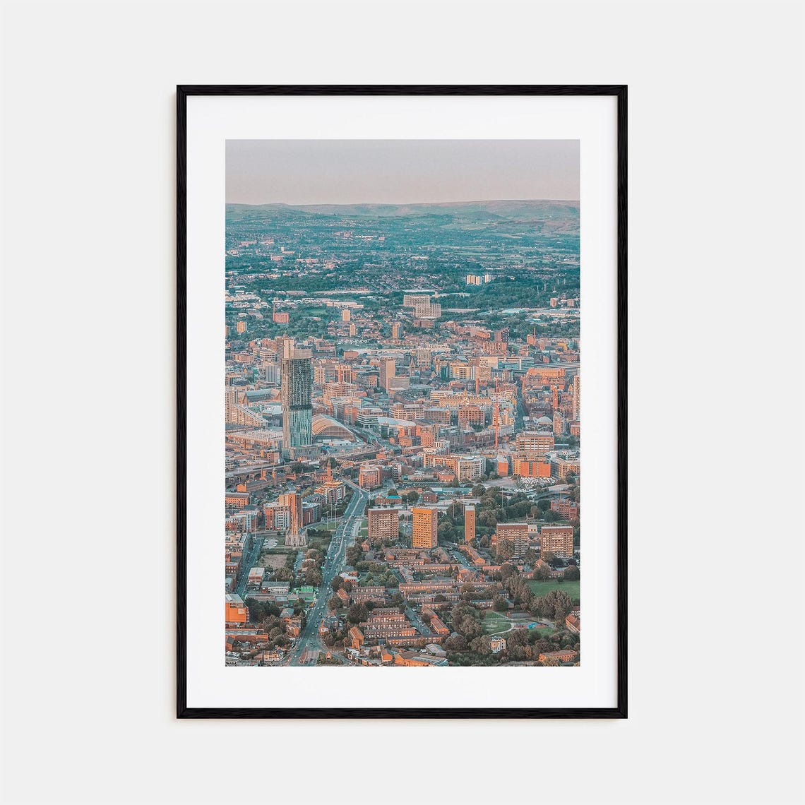 Manchester England Aerial Cityscape Golden Sunset Skyline Poster