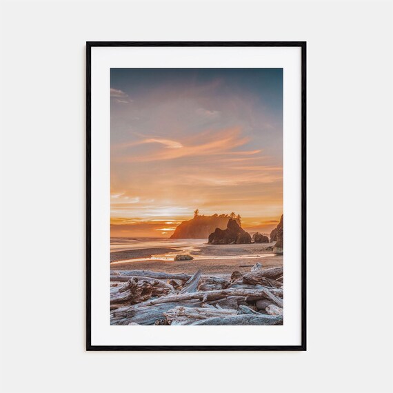 Olympic National Park Driftwood Beach Sea Stacks Sunset Nature Poster