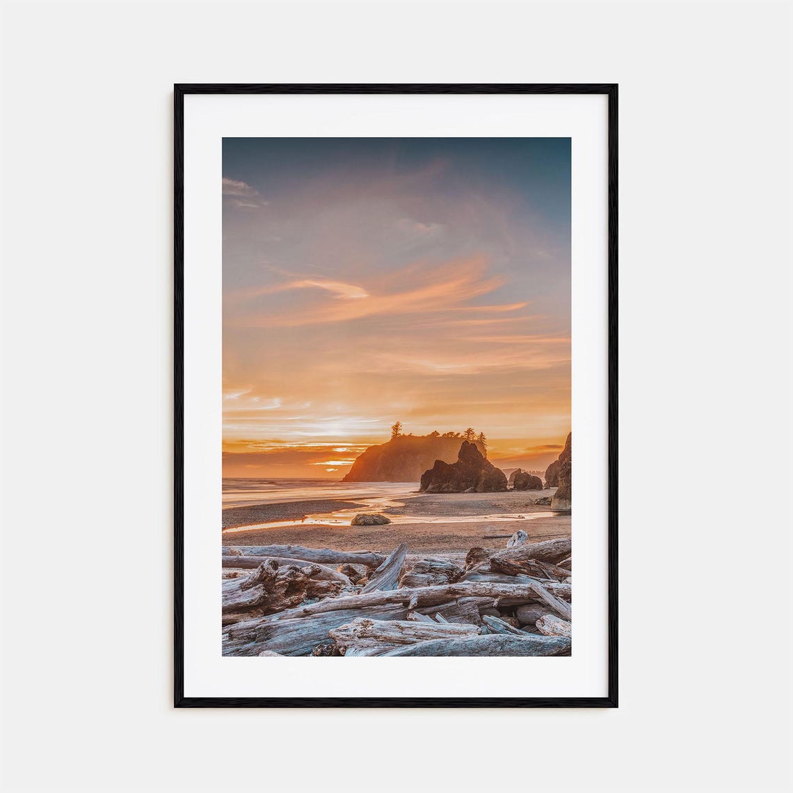 Olympic National Park Driftwood Beach Sea Stacks Sunset Nature Poster