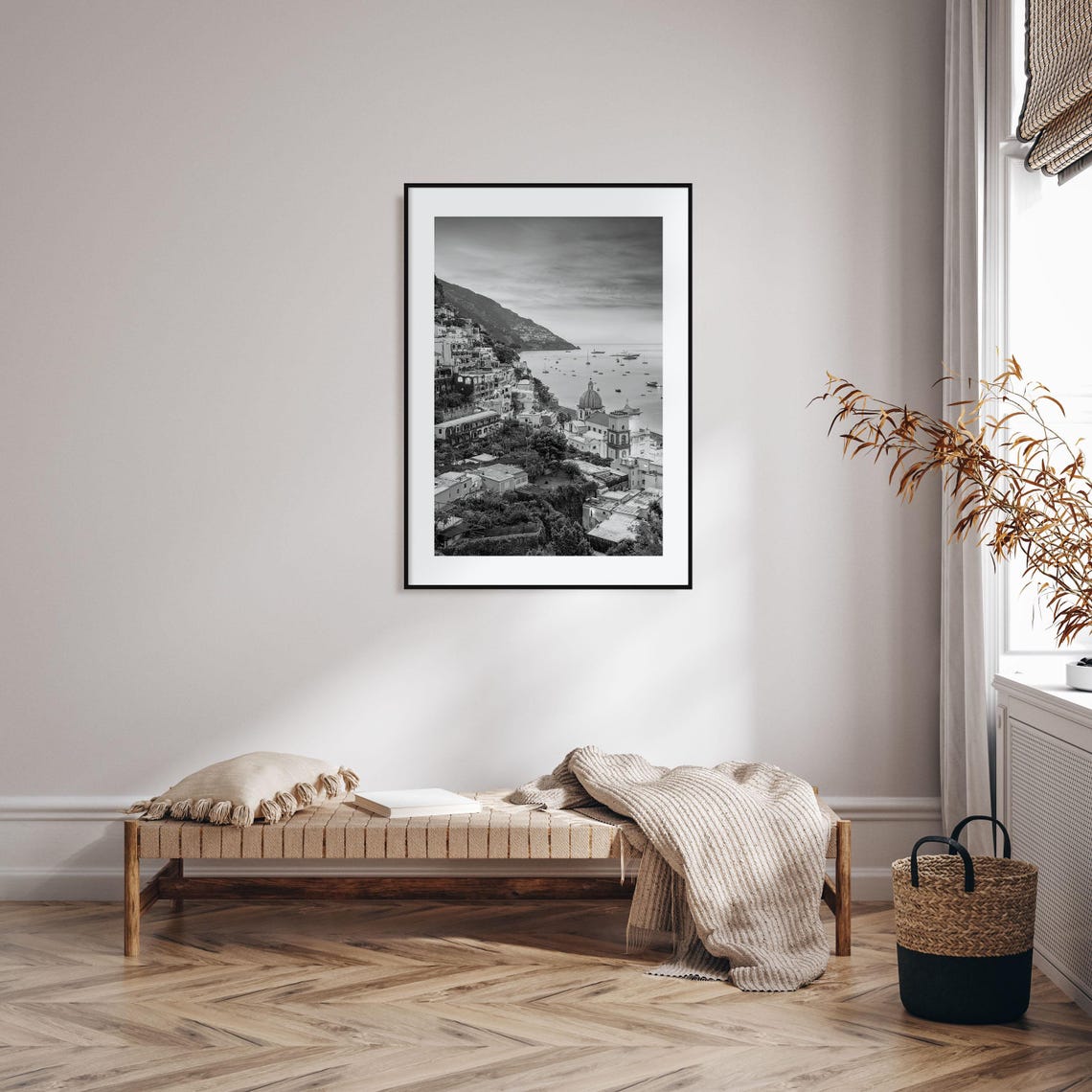 Positano Amalfi Coast Village Black And White Italy Seaside Poster - Image 2