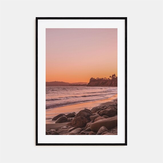 Santa Barbara Beach Sunset Boulders Cliffs Ocean Shore Poster