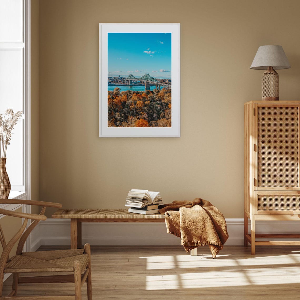 Montreal Steel Bridge Autumn Colors River View Canada Poster - Image 3