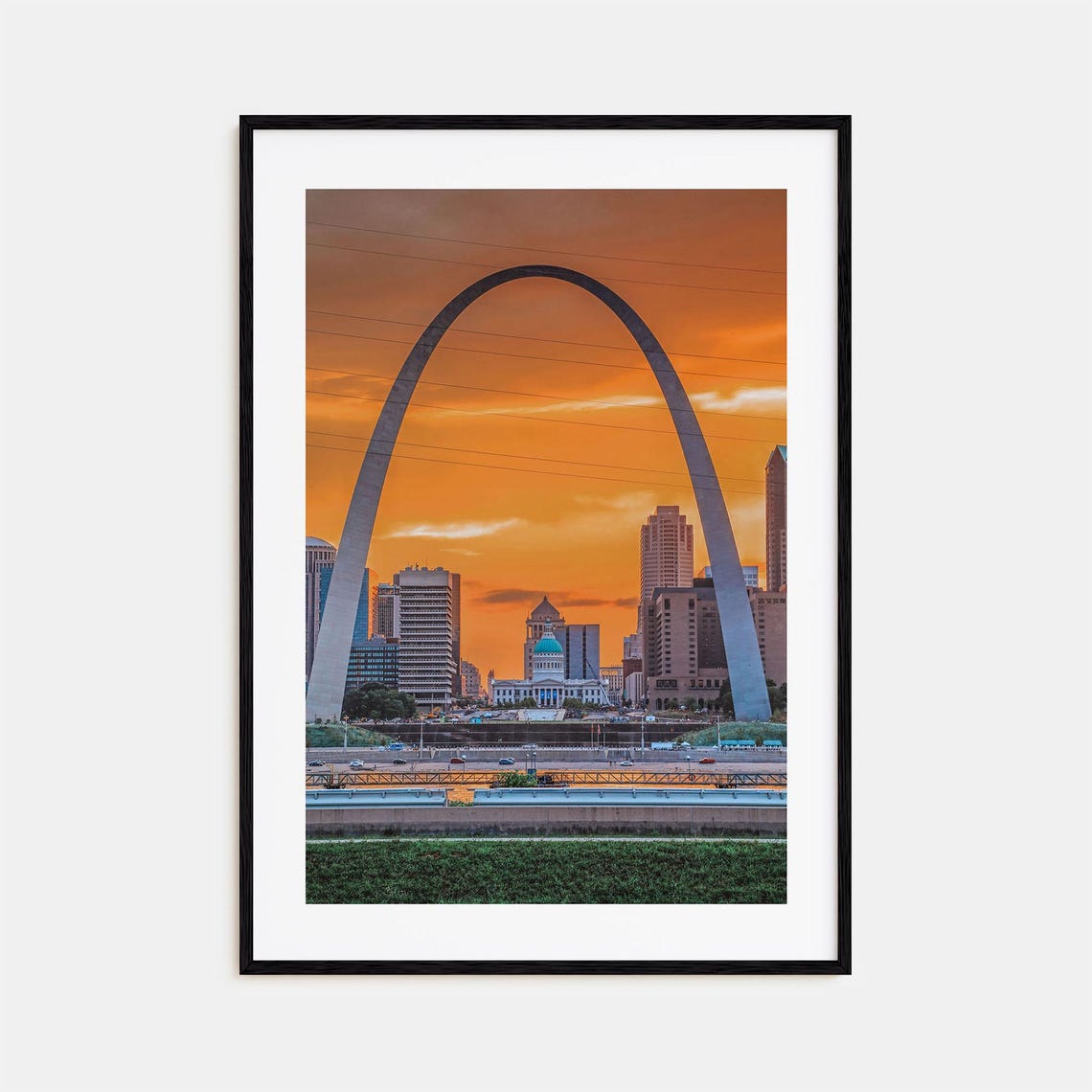 St Louis Gateway Arch and Downtown Skyline at Orange Sunset Poster