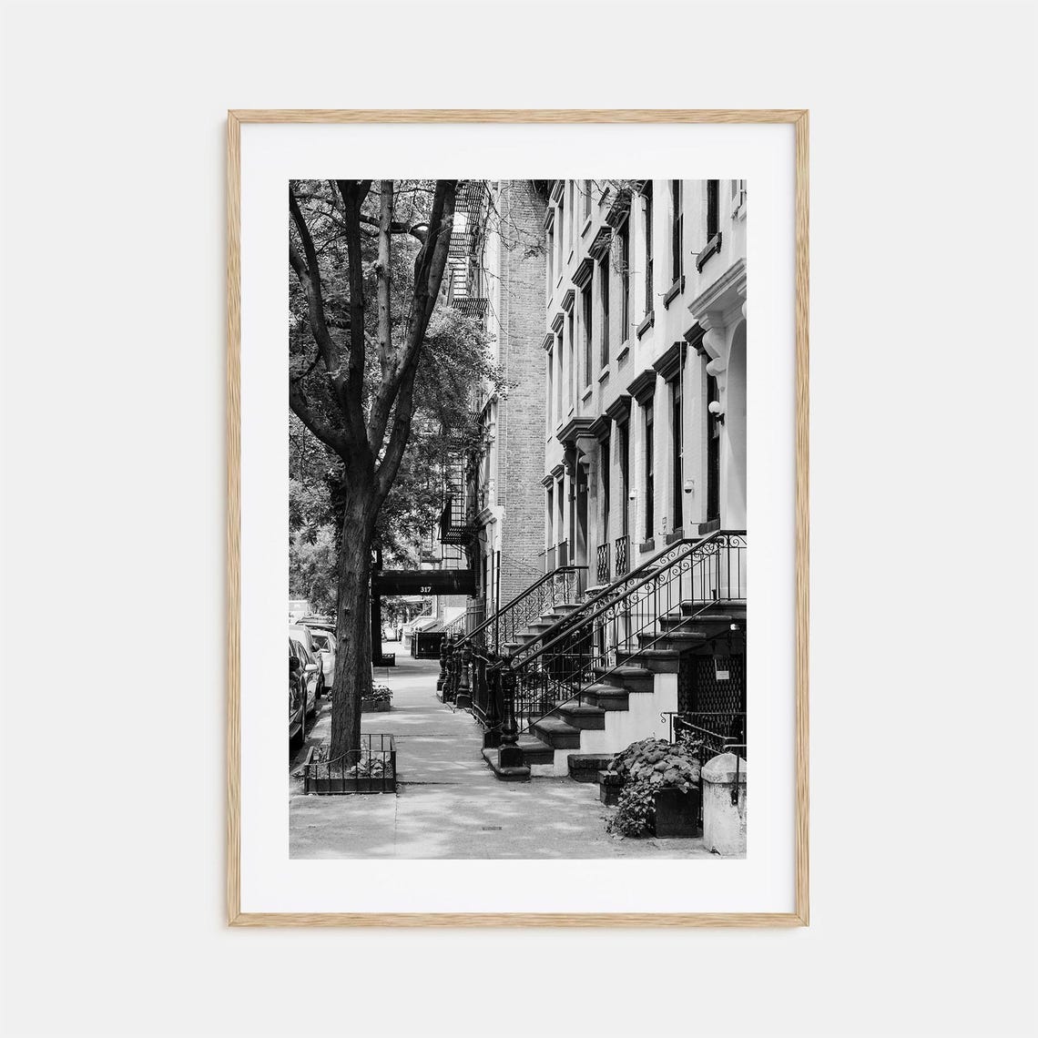 Historic Brownstone Street Stoops Black and White City Poster