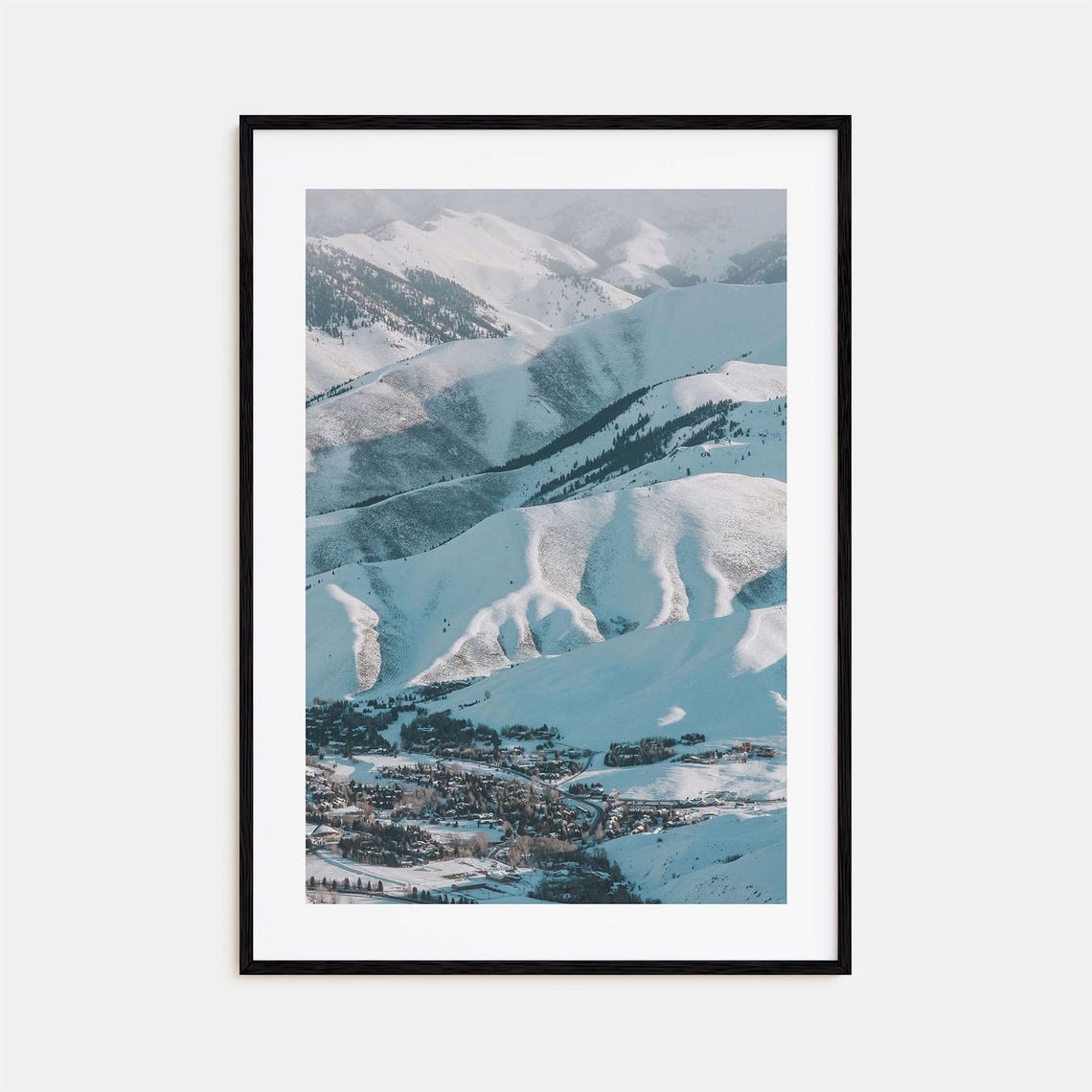 Sun Valley Idaho Snowy Mountain Slopes Town View Photo Poster