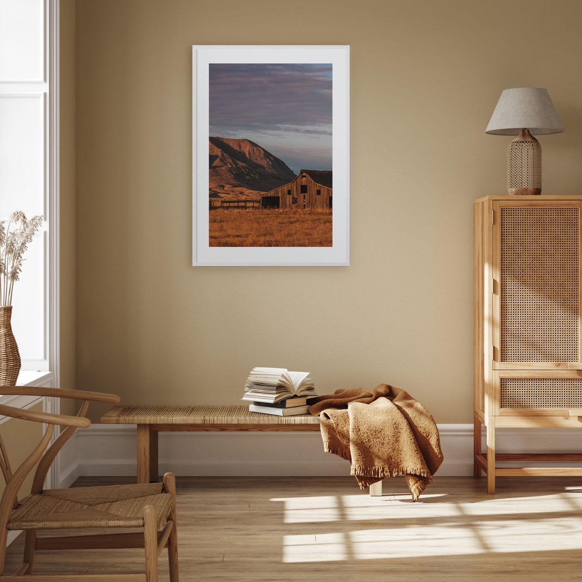 South Dakota Rustic Wooden Barn in Golden Field at Sunset Poster - Image 2
