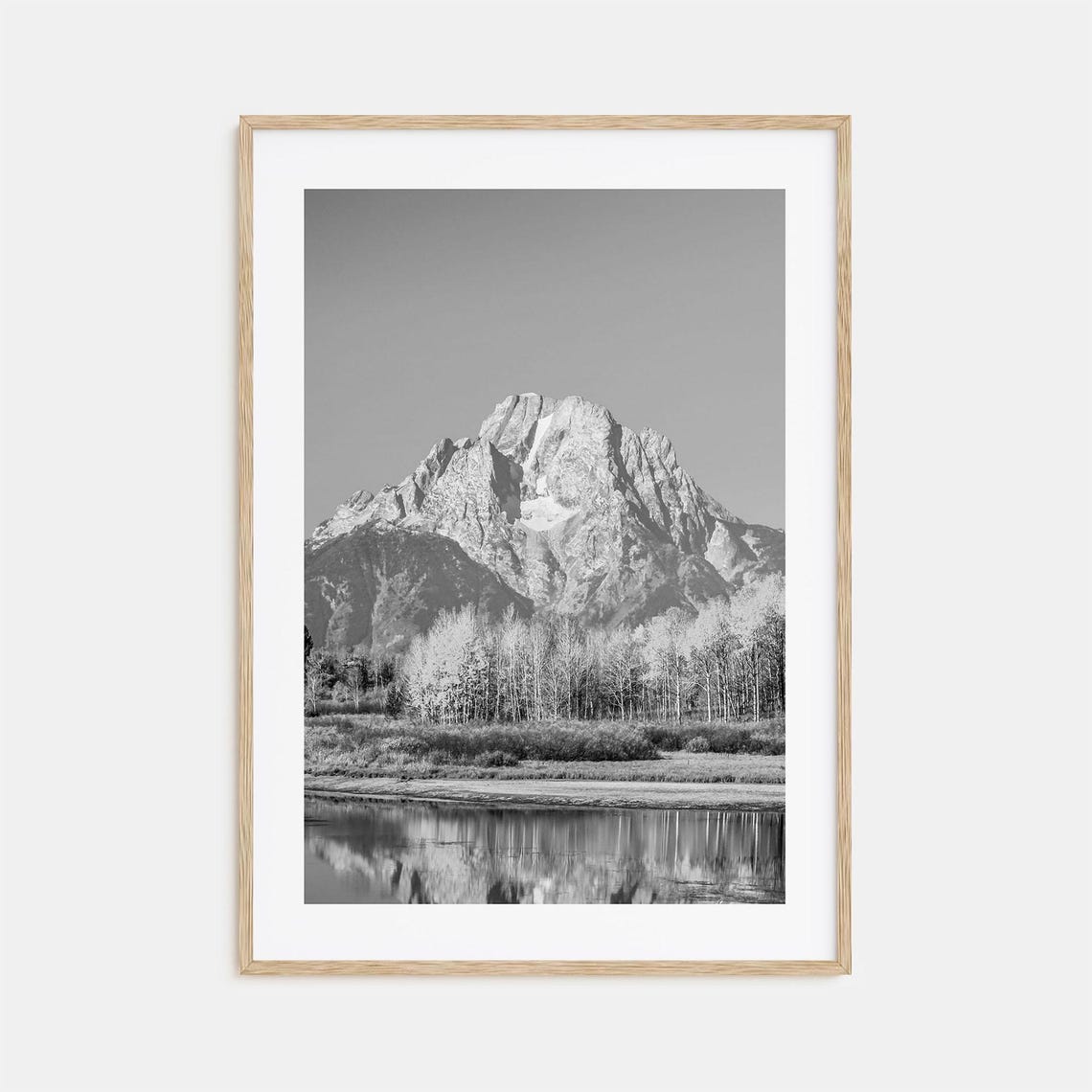 Rugged Mountain Peak Reflected In Calm Water Black White Poster