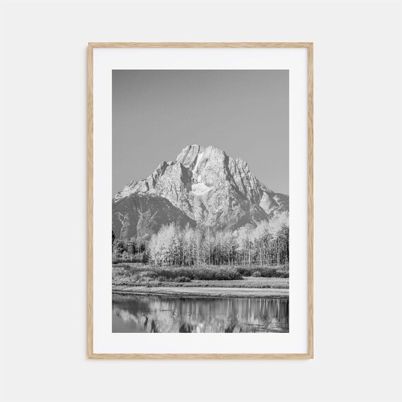 Rugged Mountain Peak Reflected In Calm Water Black White Poster