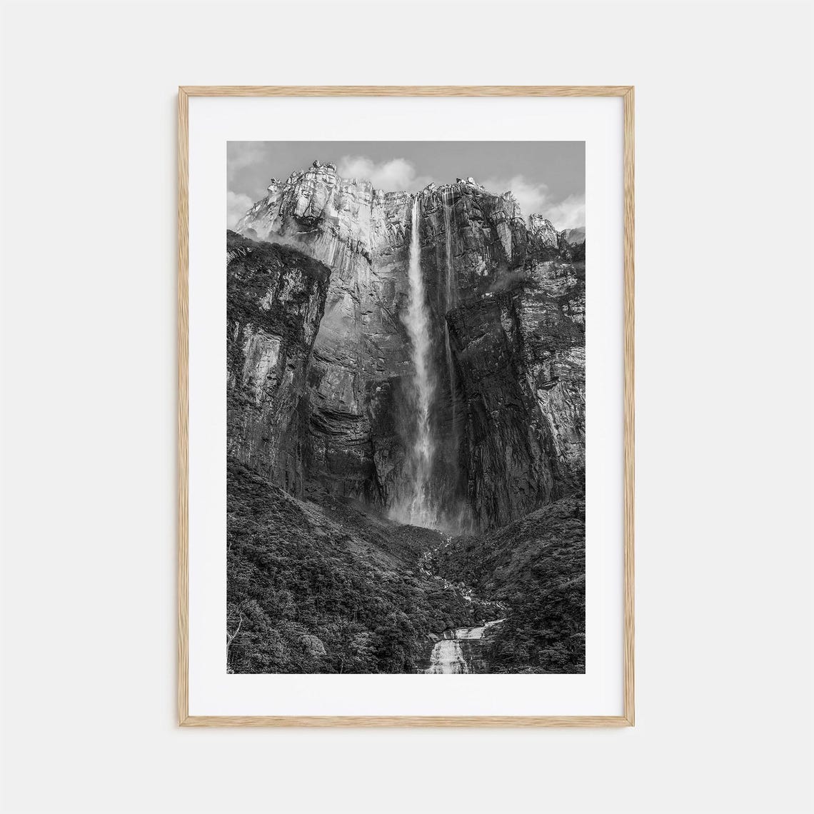 Angel Falls Venezuela Waterfall Black And White Jungle Cliff Poster