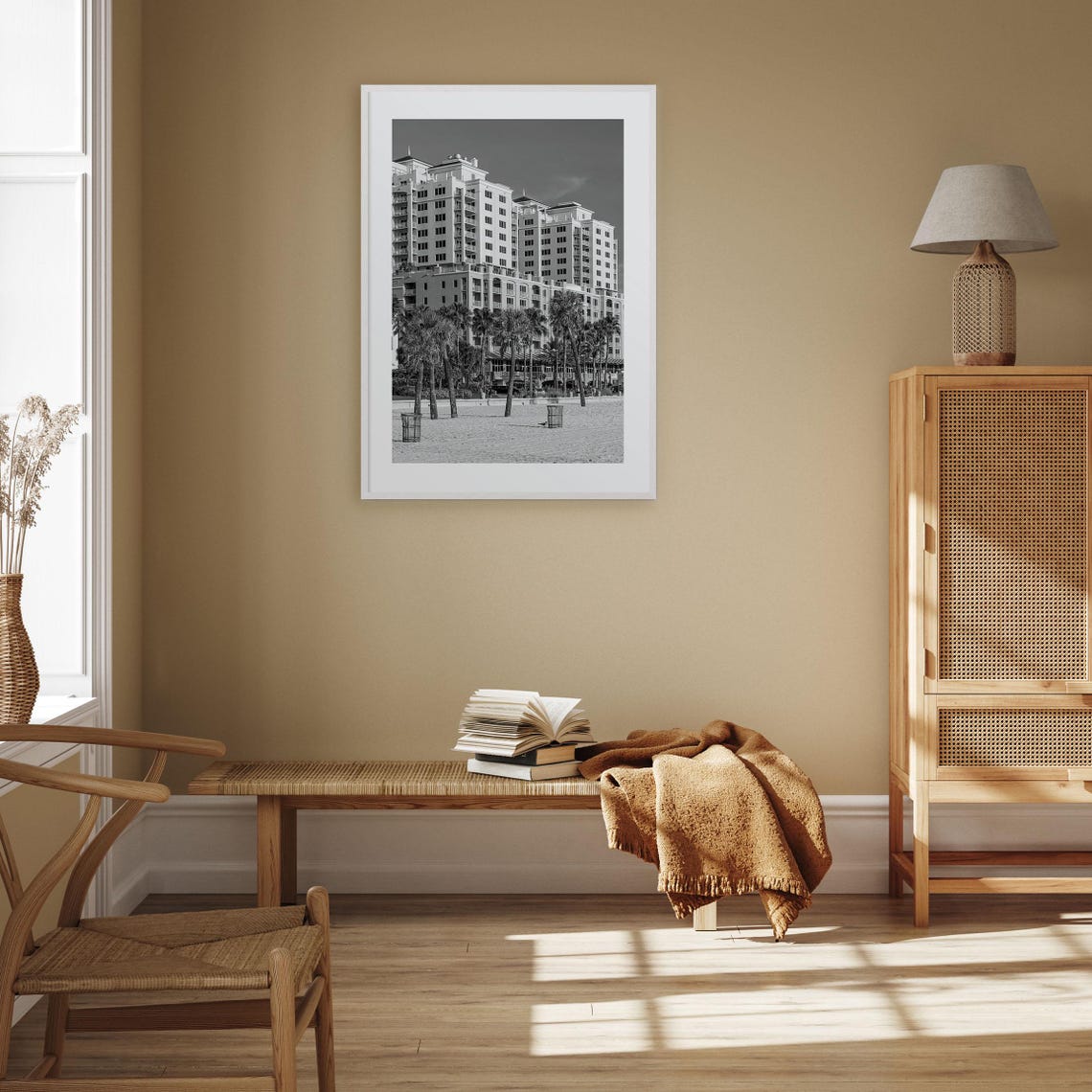 Clearwater Beachfront High Rise Palms Sand Black White Poster - Image 3