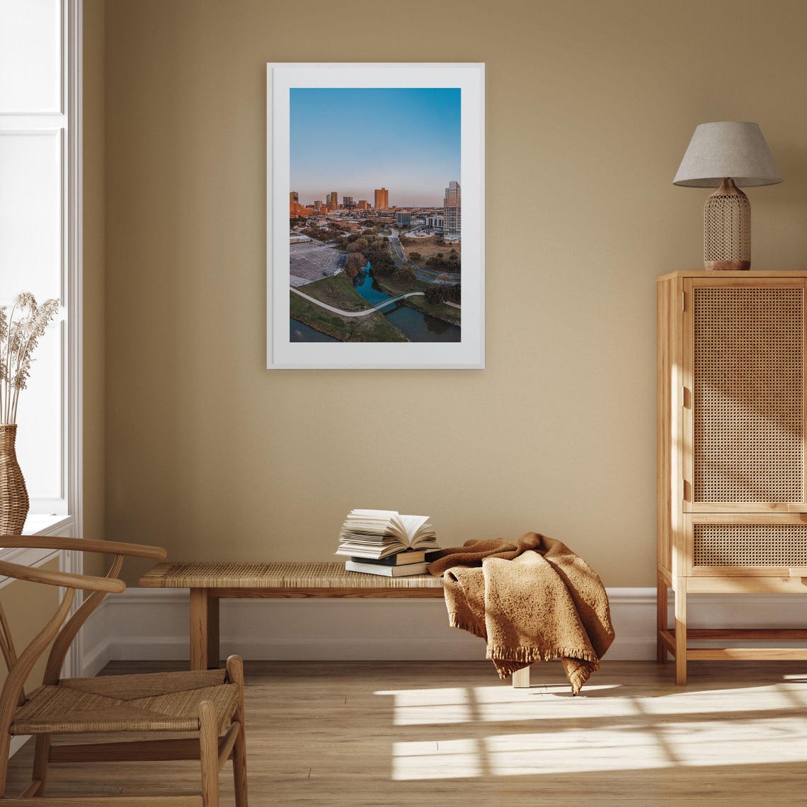 Fort Worth Texas Skyline Aerial River Bridge Sunset Photo Poster - Image 3