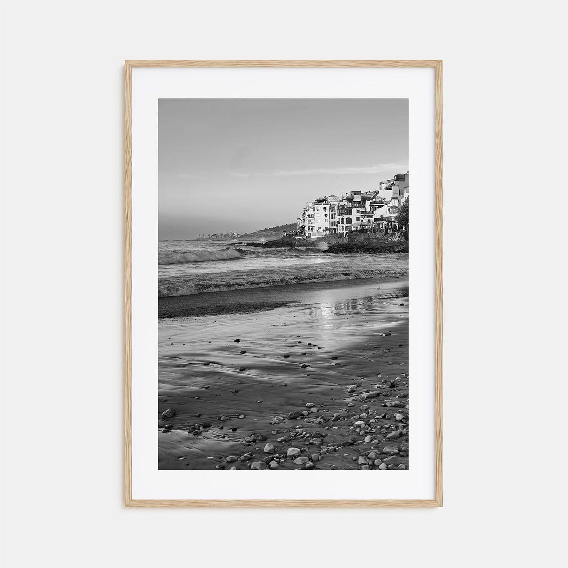Taghazout Morocco Beach Waves Rocky Shore Black And White Poster