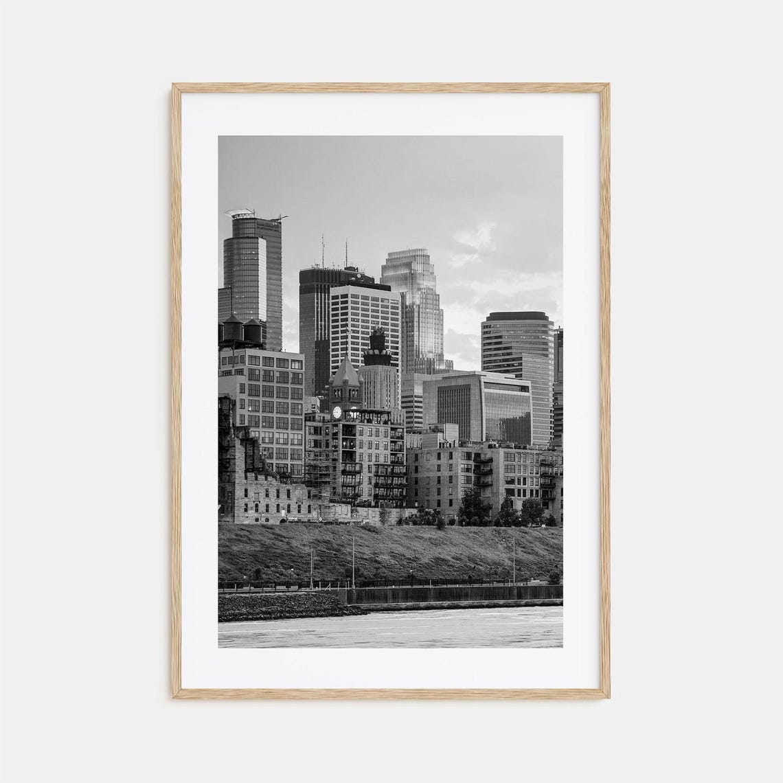 Minneapolis Minnesota Skyline Mississippi River Black Poster