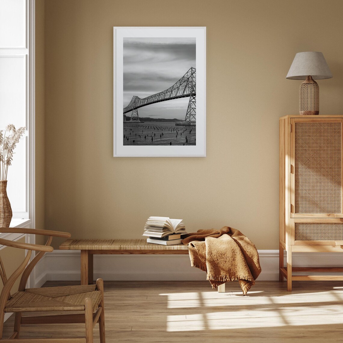 Astoria Oregon Steel Truss Bridge Water Black And White Photo Poster - Image 3