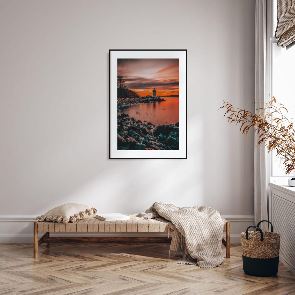 Salem Massachusetts Lighthouse Sunset Rocky Coast Shore Poster - Image 2