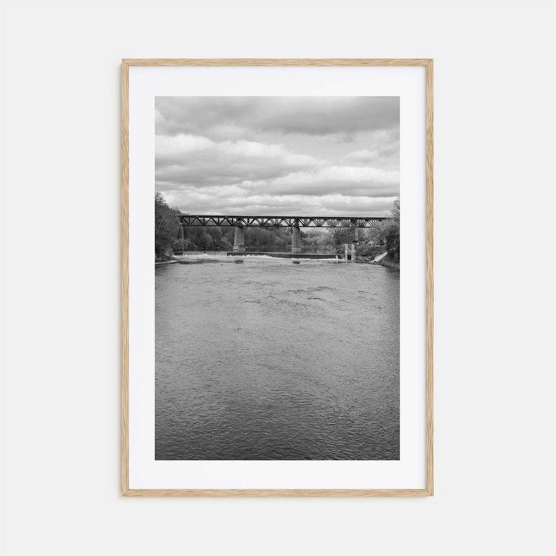 Ontario Railroad Trestle Bridge Wide River Black and White Poster