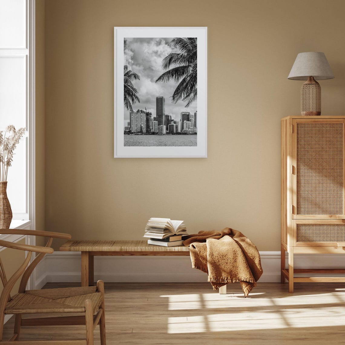 Florida No 4 Black And White Miami Skyline Palm Trees Poster - Image 3