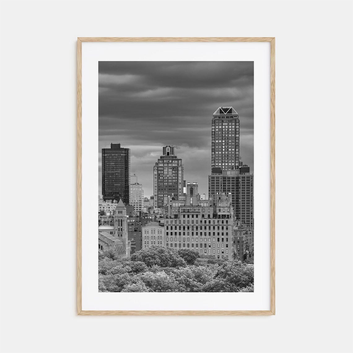 Upper East Side Skyline Above Trees Black And White Photo Poster