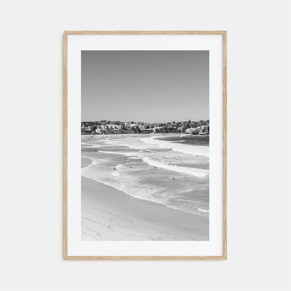 Bondi Beach Surfers Ocean Panorama Black and White Photo Poster
