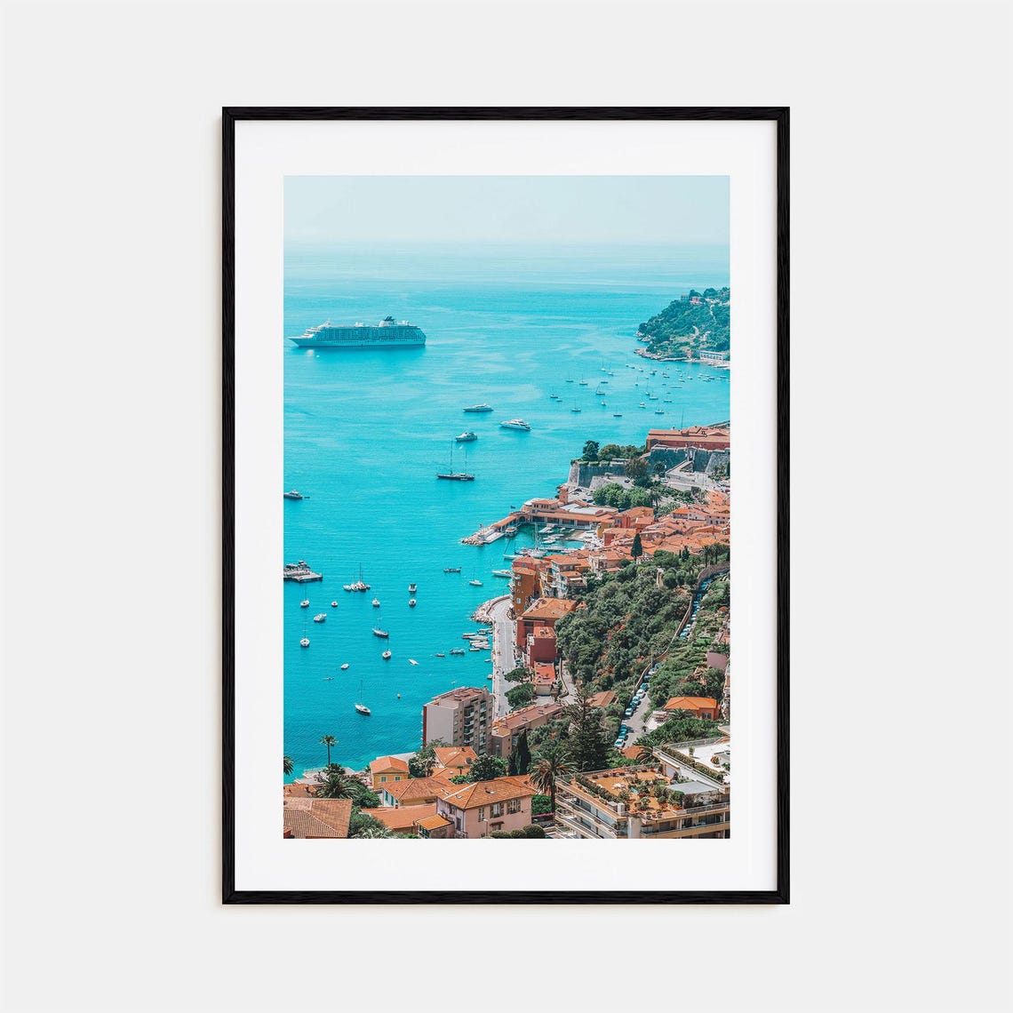 French Riviera Turquoise Bay Cruise Ship Coastal Town Travel Poster
